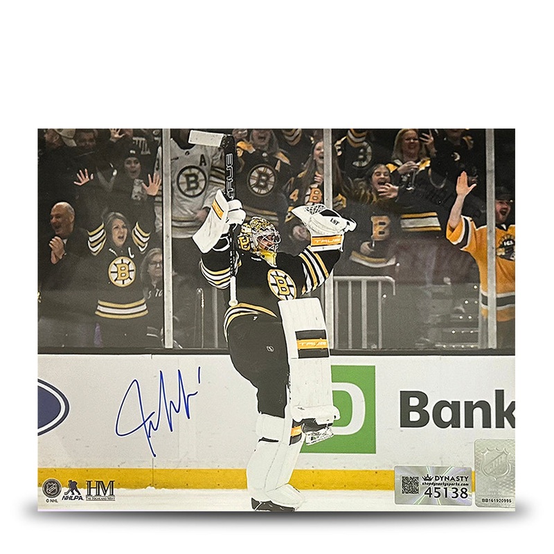 Jeremy Swayman Celebration Boston Bruins Autographed 8" x 10" Hockey Photo