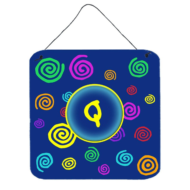 Letter Q Initial Monogram - Blue Swirls Wall or Door Hanging Prints