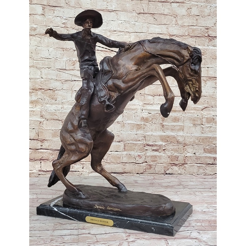 Bronco Buster Frederic Remington Bronze Statue Cowboy Horse Western 24" x 26"